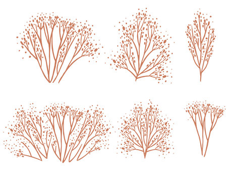 Set of orange coral seaweeds silhouettes flat vector illustration isolated on white background