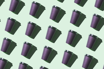 Plastic coffee cup. Many togo mug. Paper drink glass pattern. Cafe lockdown work. Repeat takeaway...