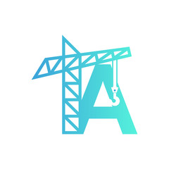 Letter A Crane Building Construction Logo Design Vector