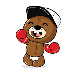 teddy Brown Bear Boxing cartoon vector
