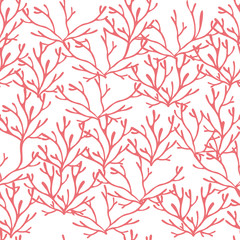 Seamless pattern of purple coral seaweeds silhouettes flat vector illustration on white background © Alfmaler