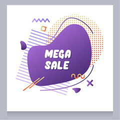Modern abstract liquid symbol sale advertisement poster with colorful element design.