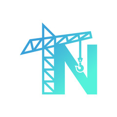 Letter N Crane Building Construction Logo Design Vector