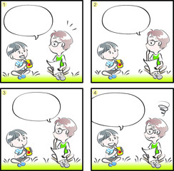 Children four grid comic blank speech bubble