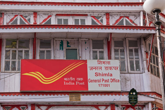 The central post office in Simla built during British colonial rule. The Indian postal system has 150,000 post offices and provides the most widely distributed postal service in the world