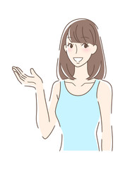 笑顔で手のひらを差し出す女性