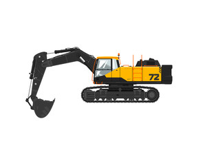 Digger hydraulic excavator with dipper isolated on white background, vector illustration