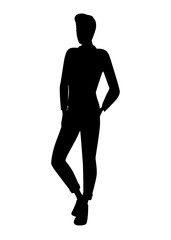 Fototapeta premium Black silhouette cute young man in fashion casual clothes cartoon character design flat vector illustration isolated on white background