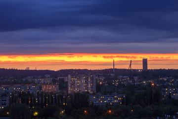 Naklejka premium Evening or early morning in an industrial city in eastern Europe