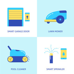 House and garden automation icon set in flat style