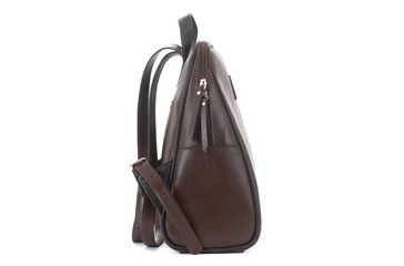 Naklejka premium leather female backpack sideways on a white background