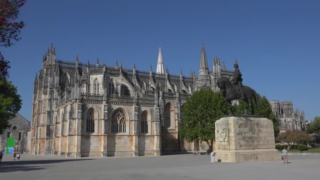 Monastery of Batalha and statue of Nuno Alvares Pereira. Portugal.
