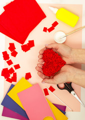 .How to make a volumetric heart out of paper at home. Greeting card heart. Children's DIY art project. Step by step photo instruction. Step 9 Preparation.