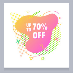 Modern abstract liquid symbol sale advertisement poster with colorful element design.