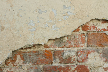 Old wall texture with brick. Cracked wall background.
