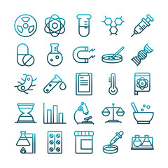 science and research laboratory study icons collection gradient style icon