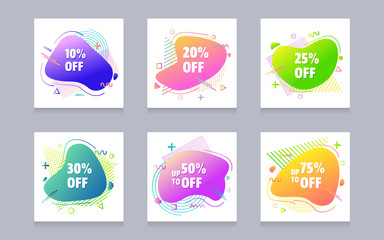 Modern abstract liquid symbol sale advertisement poster with colorful element design.