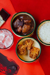 Red chocolate concept lunch meal pinto