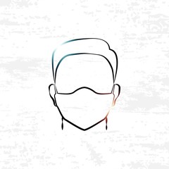 Vector illustration of man with face mask with a line style on a grunge background