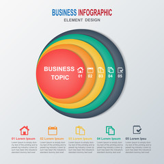 Vector circles elements for infographic. business template with cycle steps for Presentation, Sale forecast, Web design, improvement, Step by Step. Business concept with 5 options, parts, processes.