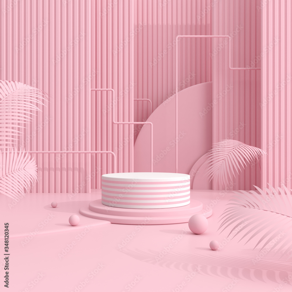 Poster minimal mock up scene of round podium and plant, product presentation. architectural design with geo