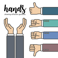 Hands showing different gestures for designer