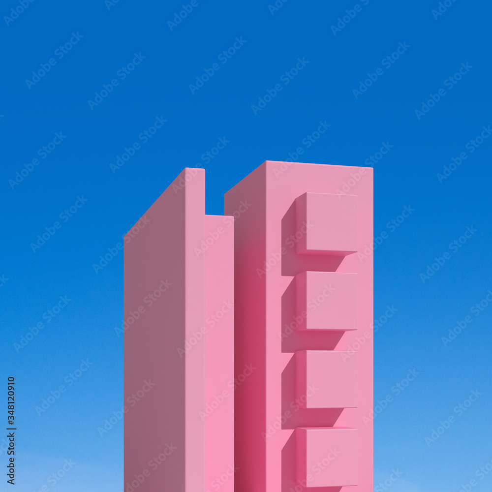 Poster Minimal style of architectural building with shade and shadow on blue sky background. 3D rendering.