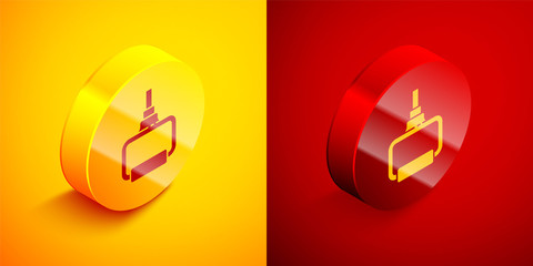 Isometric TPX loop training equipment icon isolated on orange and red background. Sport equipment. Circle button. Vector