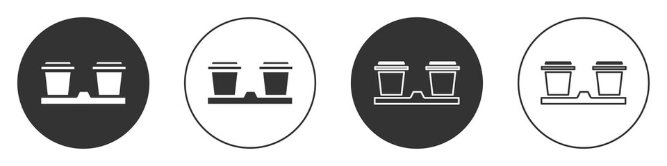 Black Coffee cup to go icon isolated on white background. Circle button. Vector