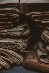 shabby old books on the table