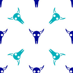 Blue Buffalo skull icon isolated seamless pattern on white background. Vector