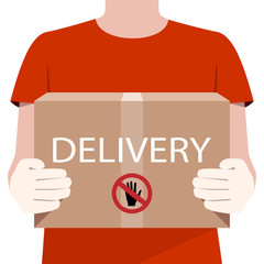 Online Delivery Service concept. Courier, delivery man in respiratory mask. Vector illustration. Illustration in flat style. Online order tracking, delivery home and office.