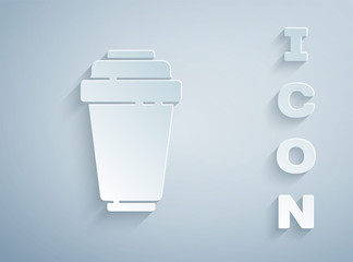 Paper cut Water filter cartridge icon isolated on grey background. Paper art style. Vector