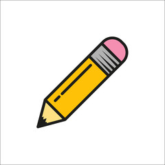 Pencil on white background. Icon in flat style, vector