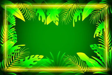Naklejka premium Abstract leaves background with neon frame free vector