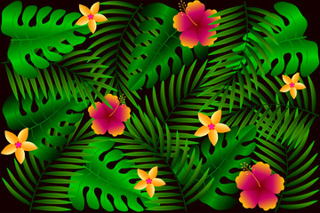 Abstract leaves background with flower vector