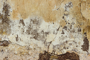 Cracked and peeling paint old wall background.