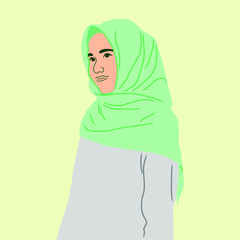 hijab women in fashion vector with pale green background