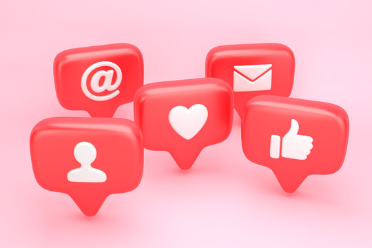 Group Of Social Media Notification Icons: Like, Mention, Message And User