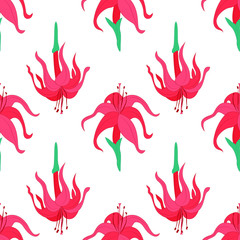 Seamless floral background with red tiger lilies.