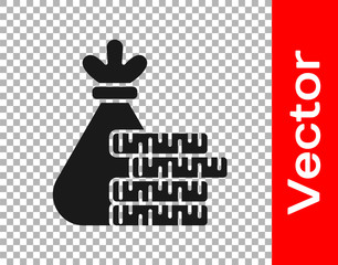 Fototapeta premium Black Money bag and coin icon isolated on transparent background. Dollar or USD symbol. Cash Banking currency sign. Vector