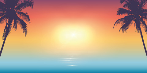 romantic sunset on palm beach summer holiday design vector illustration EPS10