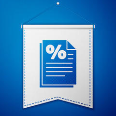 Blue Finance document icon isolated on blue background. Paper bank document for invoice or bill concept. White pennant template. Vector