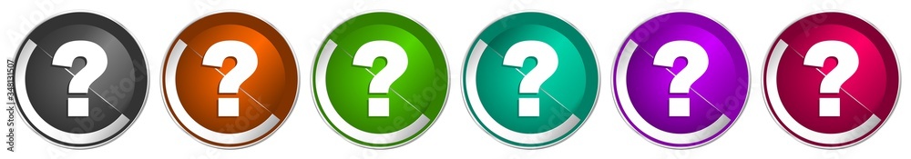 Leinwandbilder Question mark icon set, silver metallic chrome border vector web buttons in 6 colors options for webdesign