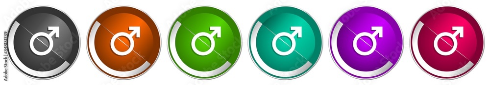 Poster Male icon set, silver metallic chrome border vector web buttons in 6 colors options for webdesign
