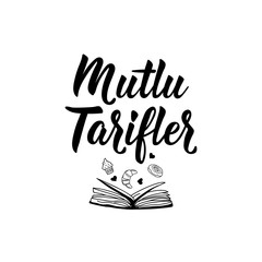 Turkish text: Happy recipes. Lettering. Ink illustration. Modern brush calligraphy.