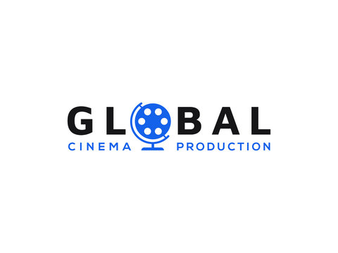 universal globe with movie film cinema rell vector logo