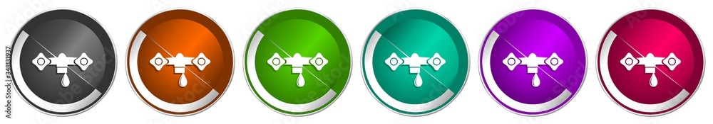 Leinwandbilder water icon set, silver metallic chrome border vector web buttons in 6 colors options for webdesign