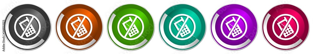Leinwandbilder No phone icon set, silver metallic chrome border vector web buttons in 6 colors options for webdesign