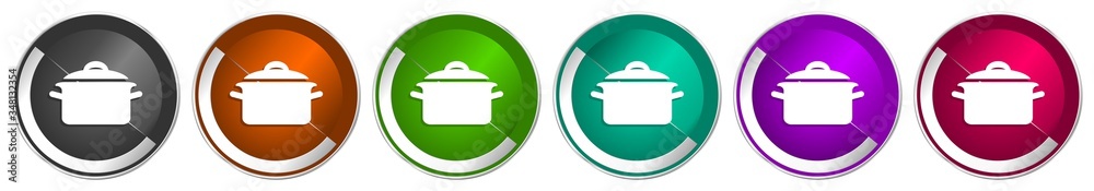 Leinwandbilder cook icon set, silver metallic chrome border vector web buttons in 6 colors options for webdesign